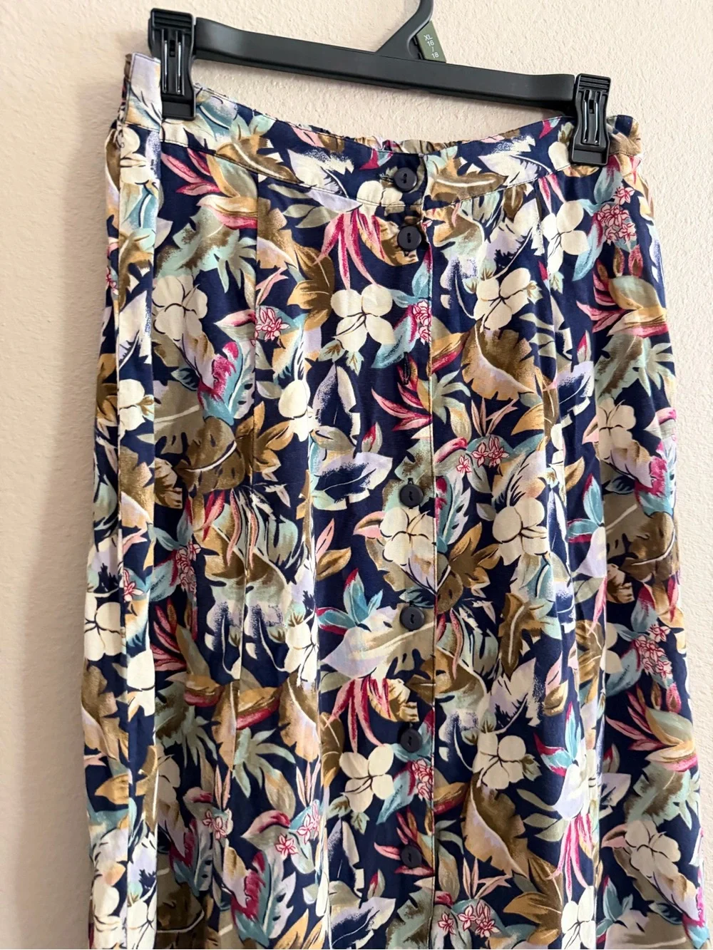 Vintage Sag Harbor Tropical Button Front Midi Skirt